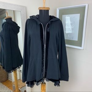 Johnny Was 4 Love and Liberty Black Sweatshirt Zip Up Jacket with hood A8